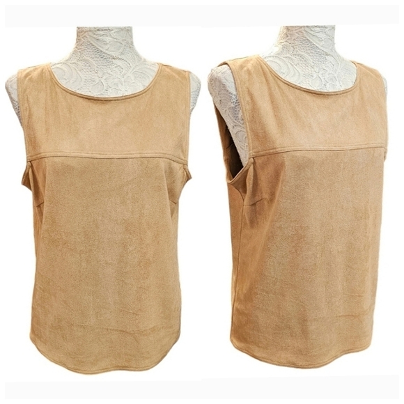 209 Wst 38 Boho Vegan Suede Minimalist Southwestern Button Back Sleeveless Top S - Picture 1 of 11